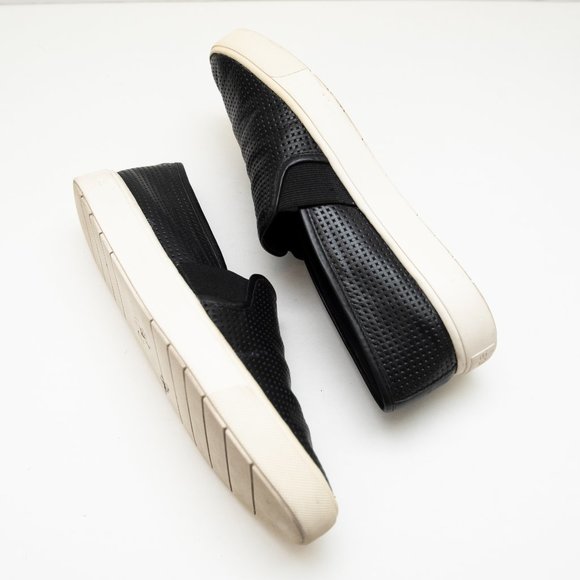 Vince Perforated Black Leather Slip On Shoes - Picture 5 of 6
